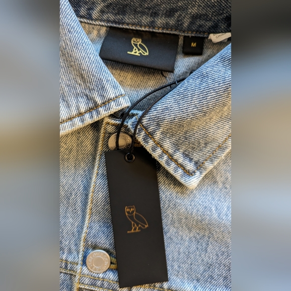 OVO Denim Trucker Jacket Washed Light Indigo Jacket - Picture 2 of 6